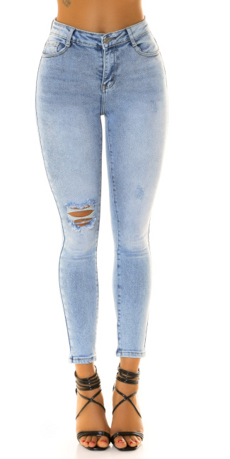 Hoge taille skinny jeans met torn knee blauw